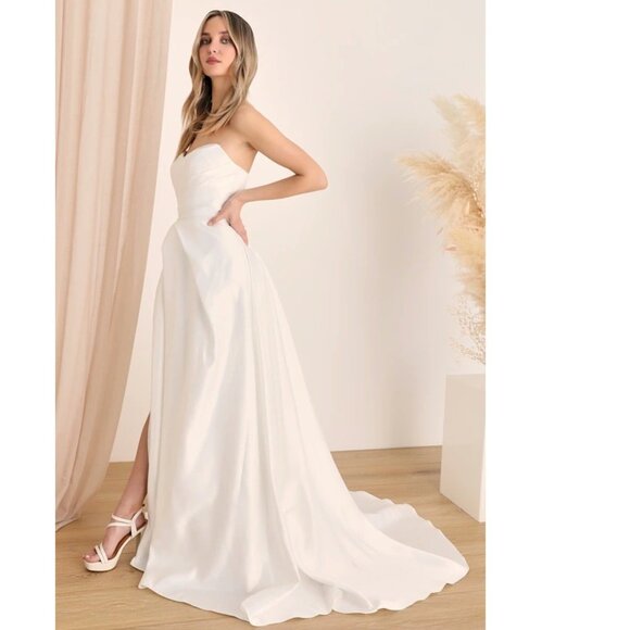 Lifetime of Love White Satin Strapless A-Line Gown Size 10 NWOT - Picture 3 of 9